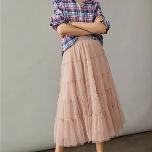 BY ANTHROPOLOGIE Serena Dusty Blush Tiered Tulle Maxi Skirt Size Small